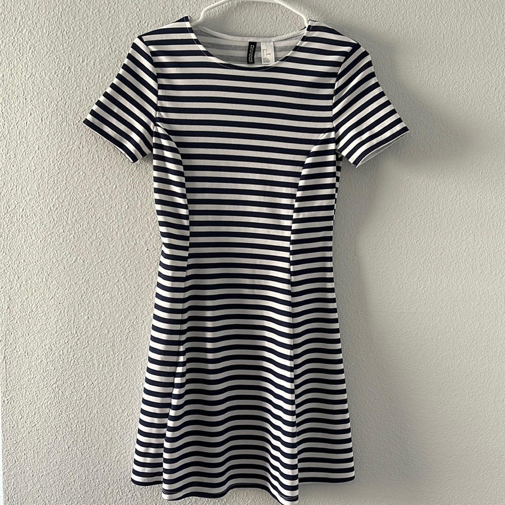 H&M Divided Navy Blue & White Striped Dress in Size 6